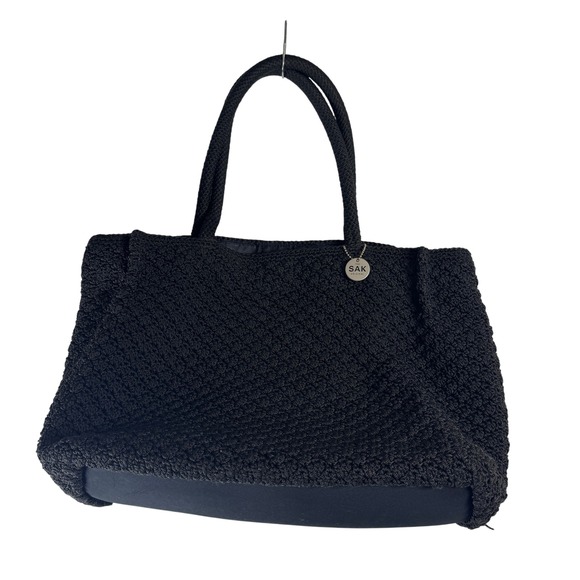 The Sak Original Black Crochet Woven Shoulder Bag Tote Handbag Purse Large - Picture 1 of 13